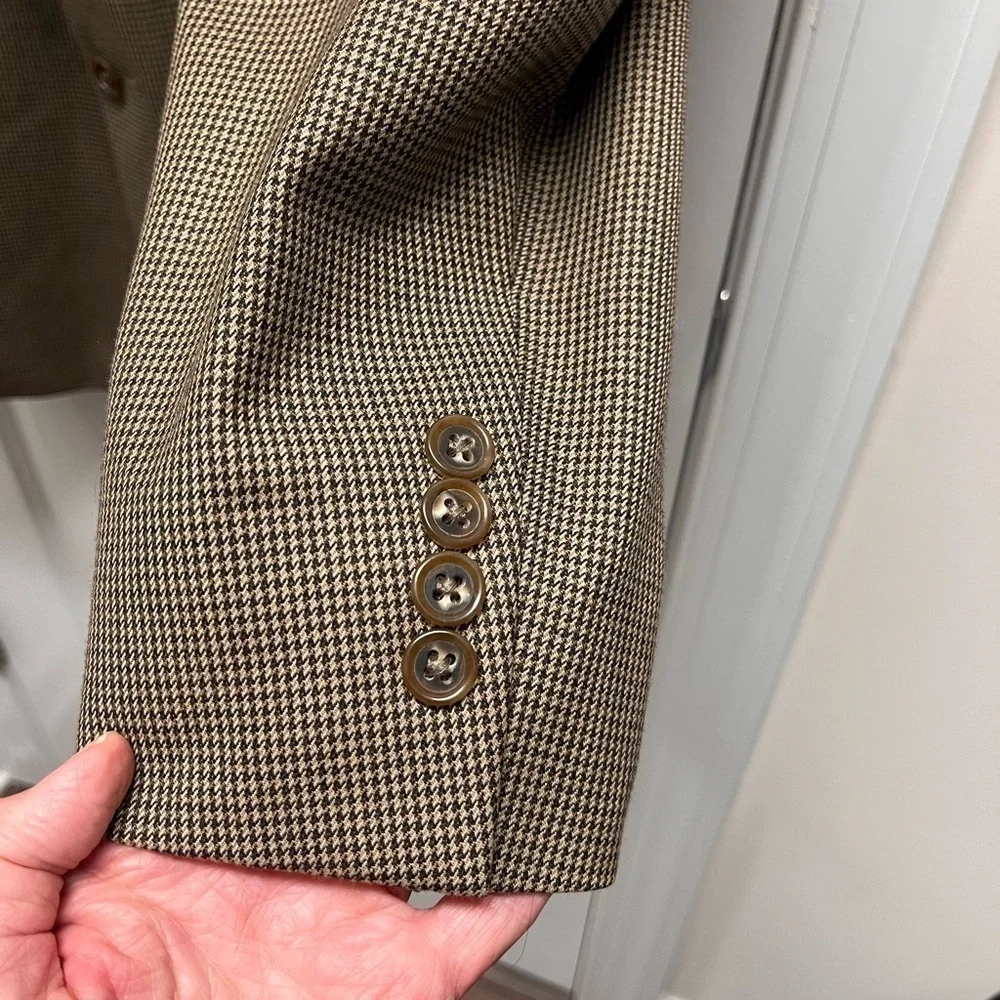 Jos. A. Bank Men's Tan Gordon 100% wool blazer 42L houndstooth brown